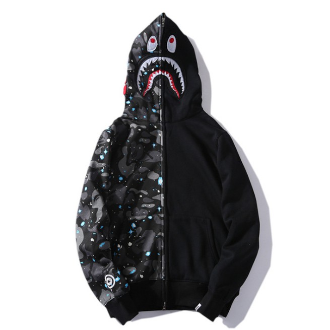 Áo khoác hoodie sweater dạ quang hình cá mập bape rằn ri cho nam nữ