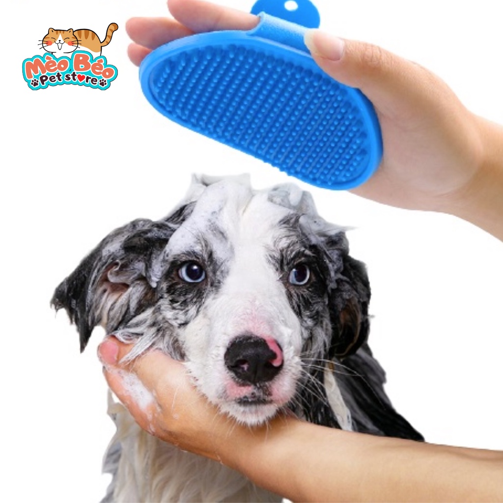 Găng tay tắm chó mèo - Găng tay massage chải lông cho chó mèo hình bầu dục- Mèo Béo Petshop