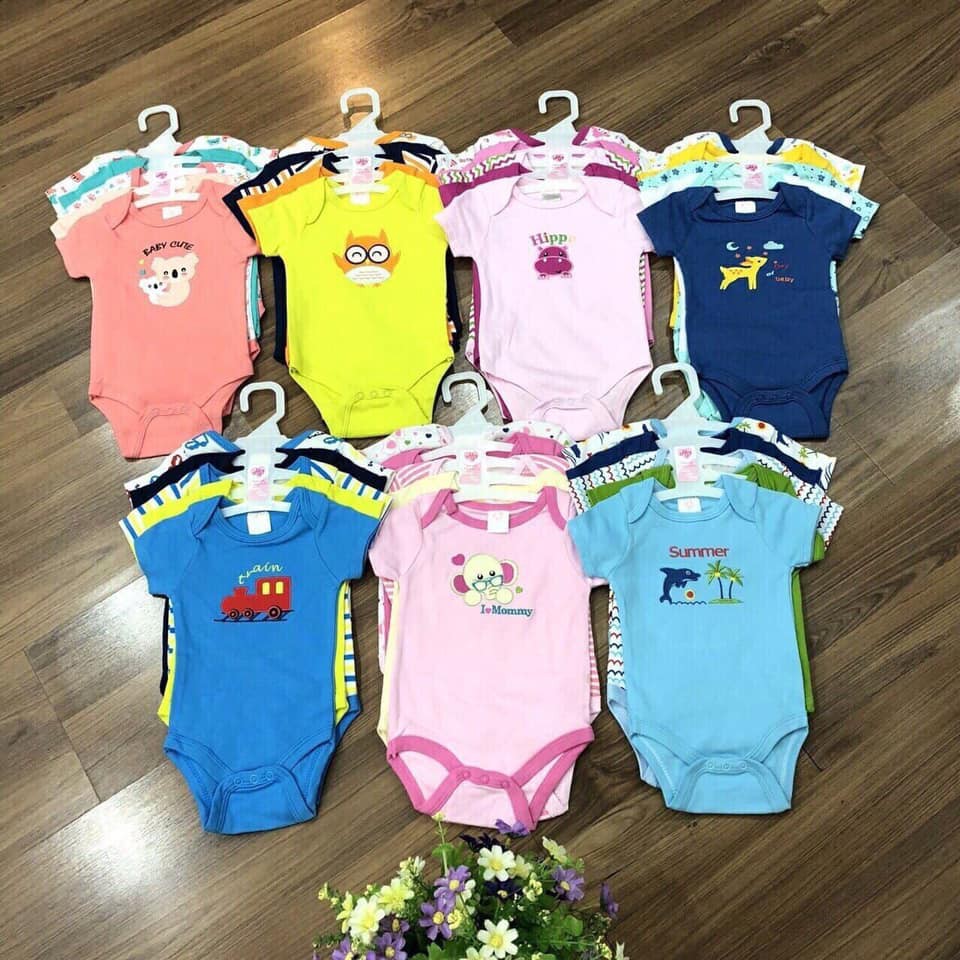 SET 5 CHIẾC BODY SUIT QUẢNG CHÂU CHO BÉ TRAI GÁI SIZE TỪ 0-12 THÁNG