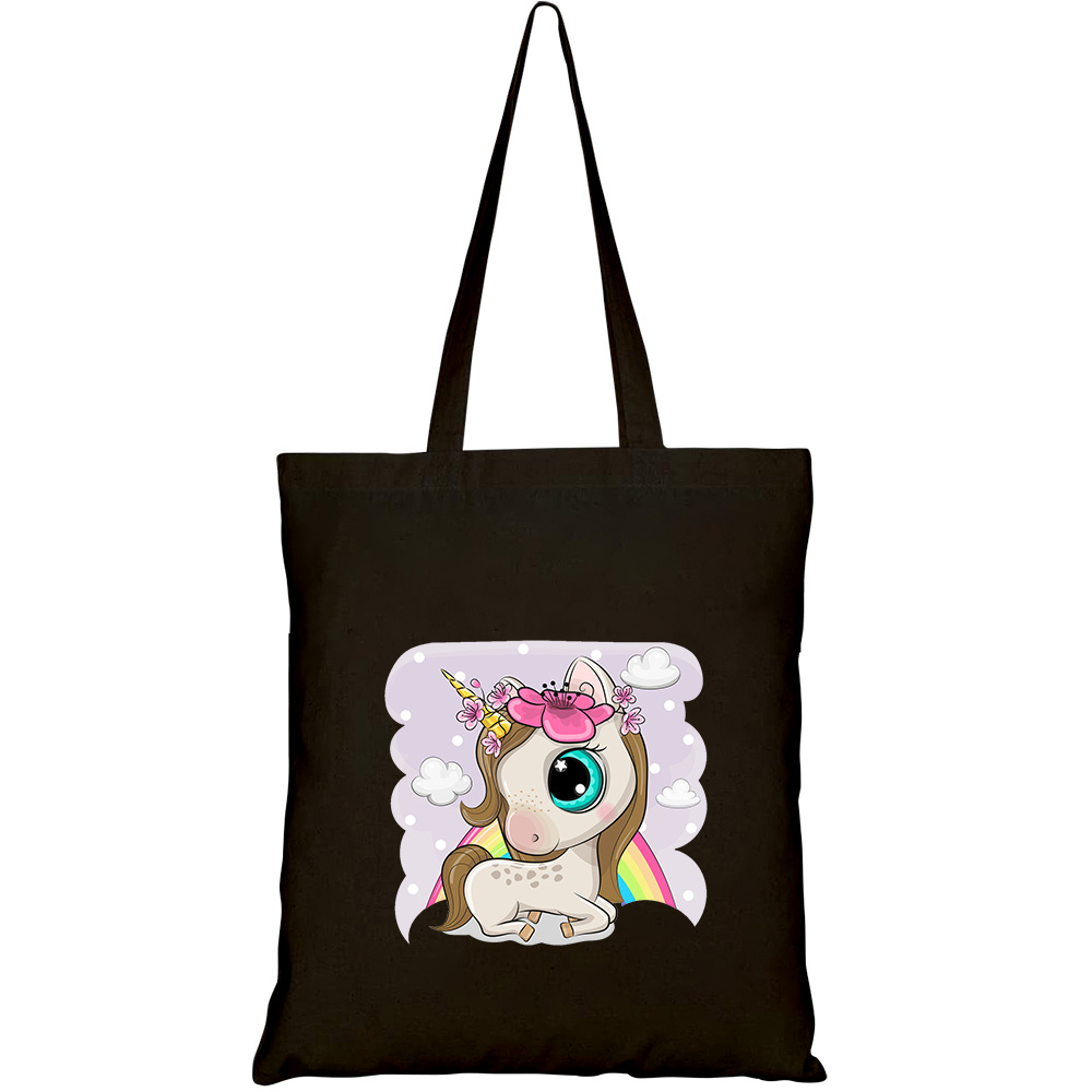 Túi vải tote canvas HTFashion in hình cute cartoon unicorn flowers on HT499