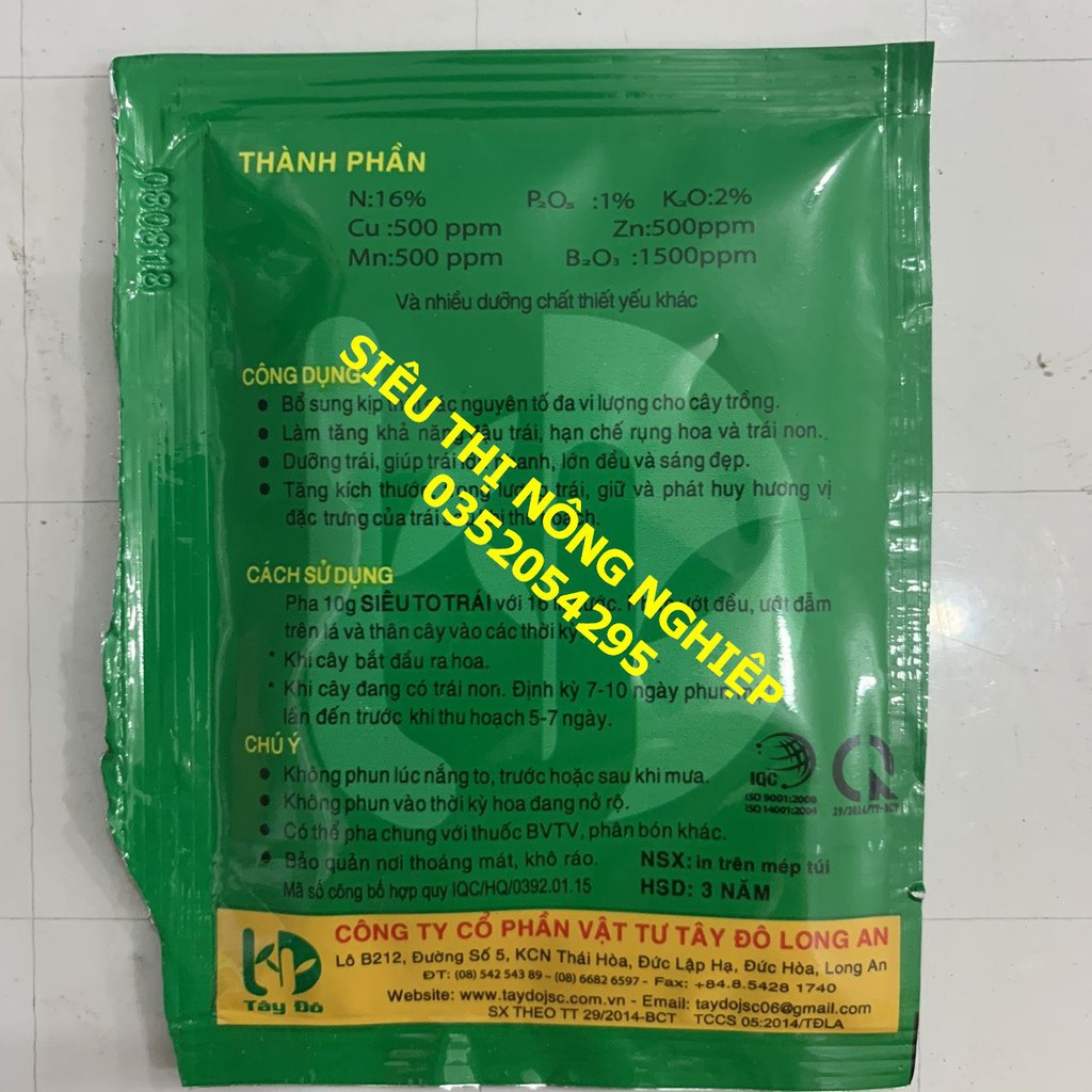 2  gói Siêu to trái - Dưỡng trái - giúp trái lớn nhanh - lớn đều và sáng đẹp