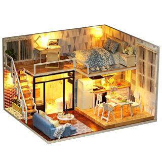 Kèm Mica và keo dán - Mô hình nhà gỗ búp bê dollhouse DIY - L023 Blue Time