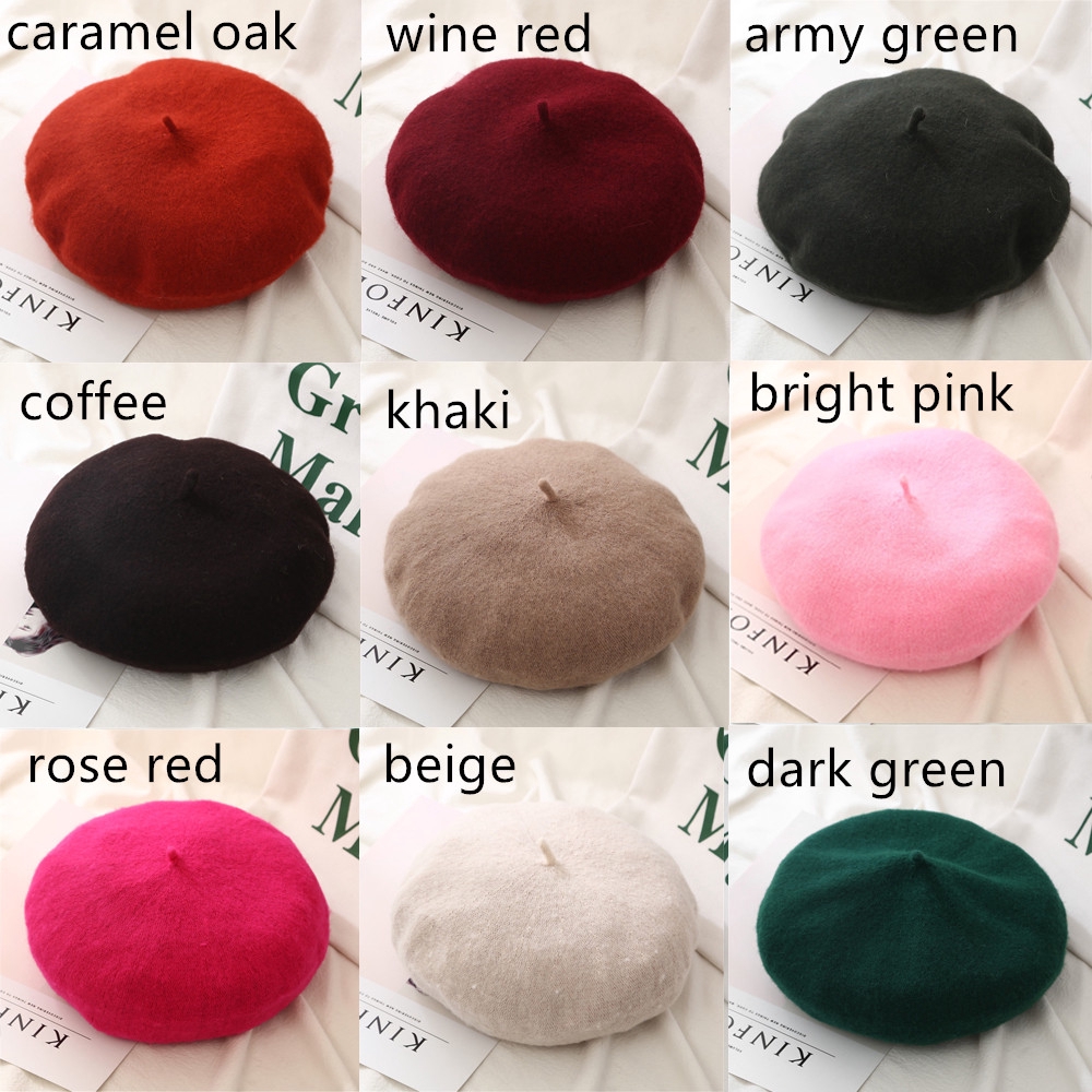 Mũ beret len màu trơn thời trang nữ tính