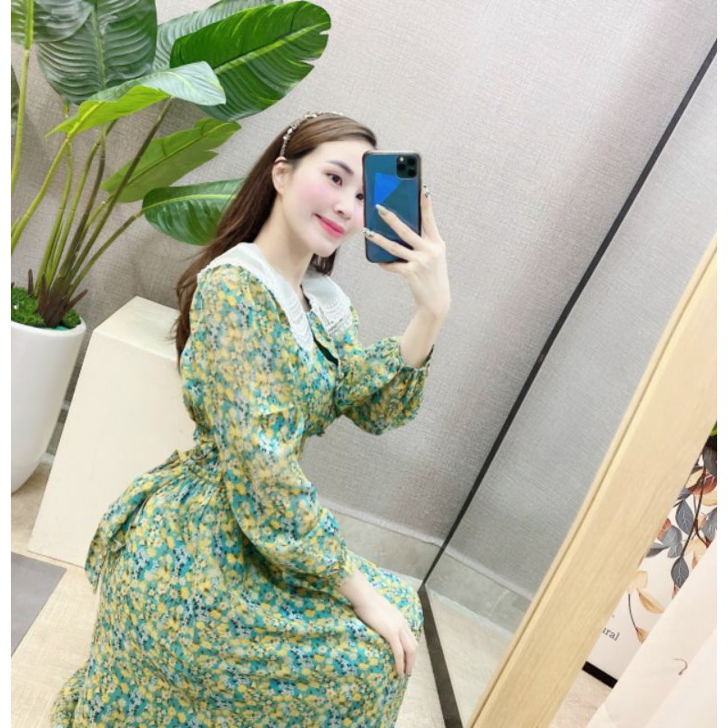 Váy hoa tằm cổ sen tiểu thư | BigBuy360 - bigbuy360.vn