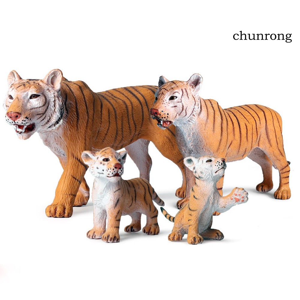 CR+1/4Pcs Kids Cute Simulated Solid Tiger Model Action Figure Toy Desktop Ornament