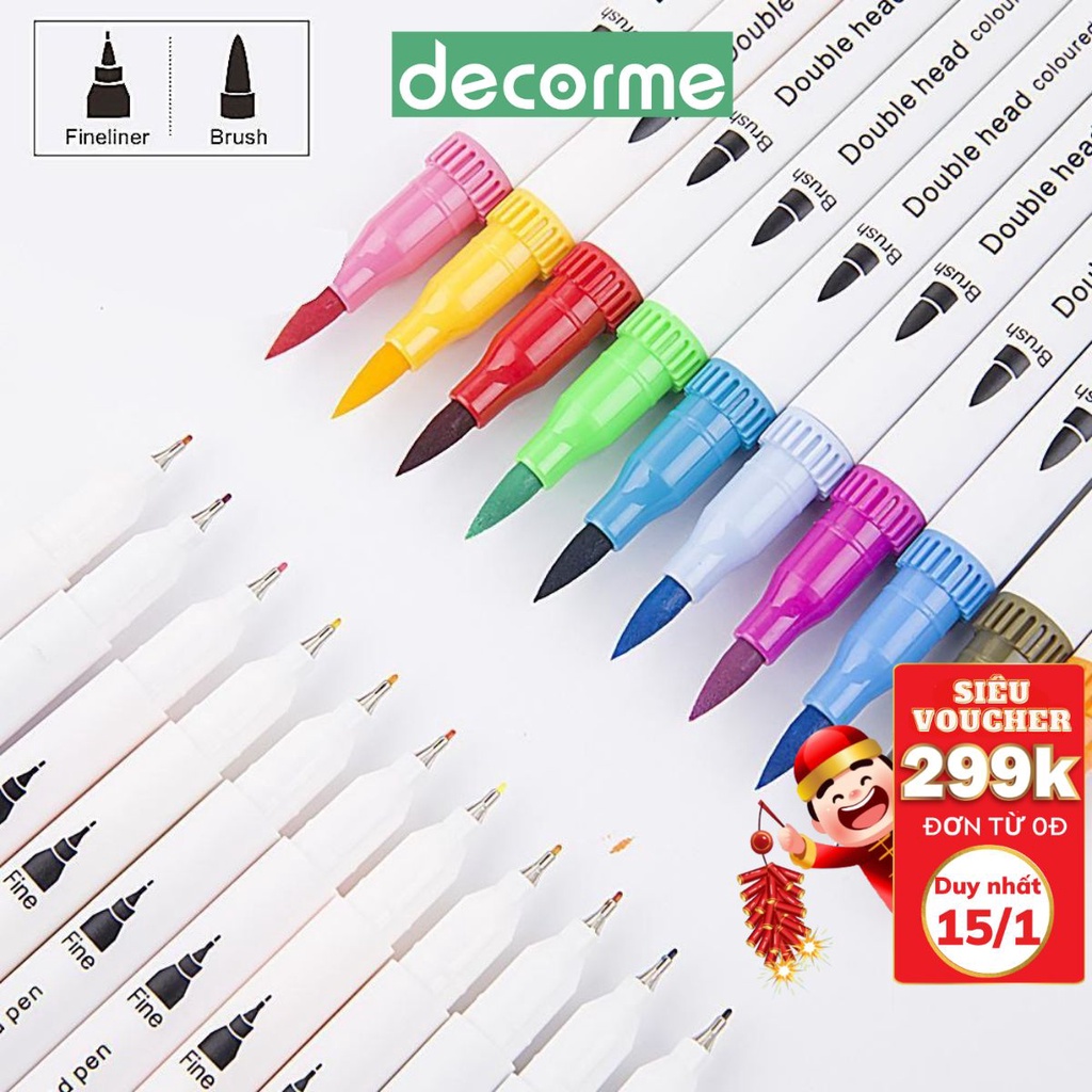 Bút dual brush pen fineliner set 12 24 36 bút calligraphy phụ kiện vpp - ảnh sản phẩm 1
