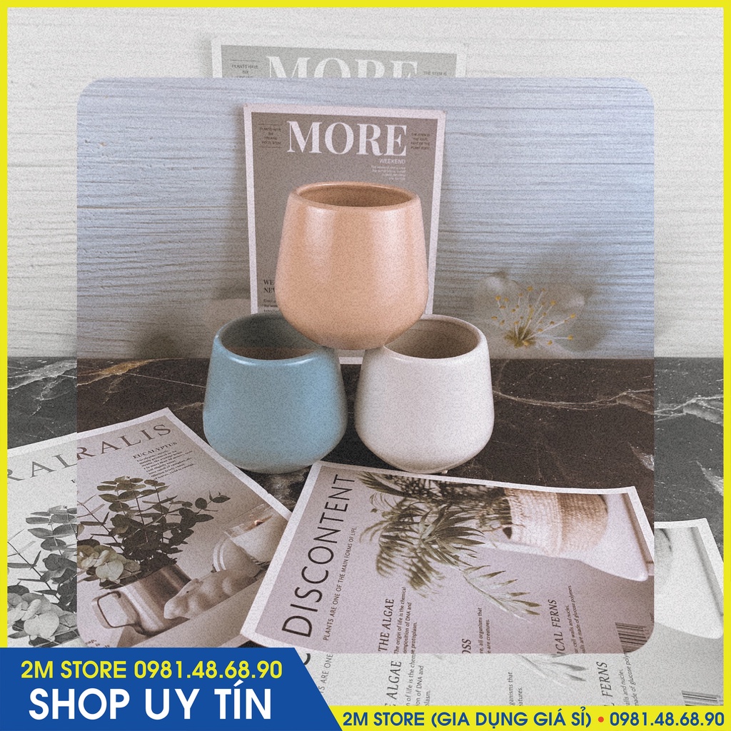 Chậu Sứ MINI Bát Tràng Trồng Cây Cảnh, Sen Đá, Xương Rồng Kiểu Trụ Tròn Loe Đáy Cao 8.3cm
