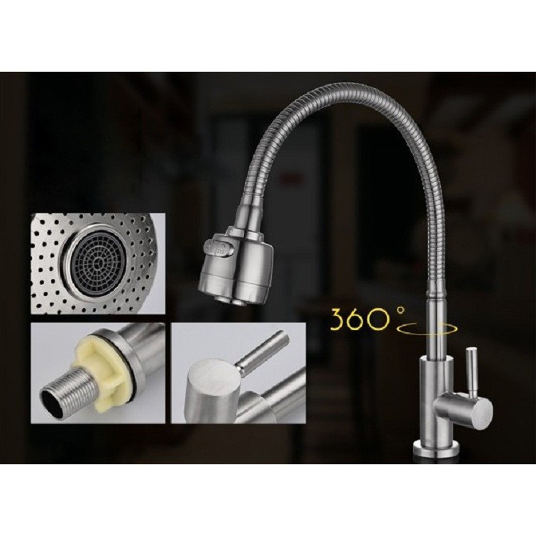 Vòi rửa chén nóng lạnh lò xo inox 304 + TẶNG KÈM 2 DÂY CẤP NƯỚC | BigBuy360 - bigbuy360.vn