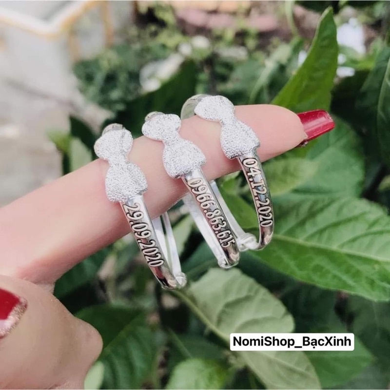Vòng nơ cát chuẩn bạc ta khắc tên cho bé gái, vòng co dãn điều chỉnh theo size tay Mainomi Shop Bạc Xinh