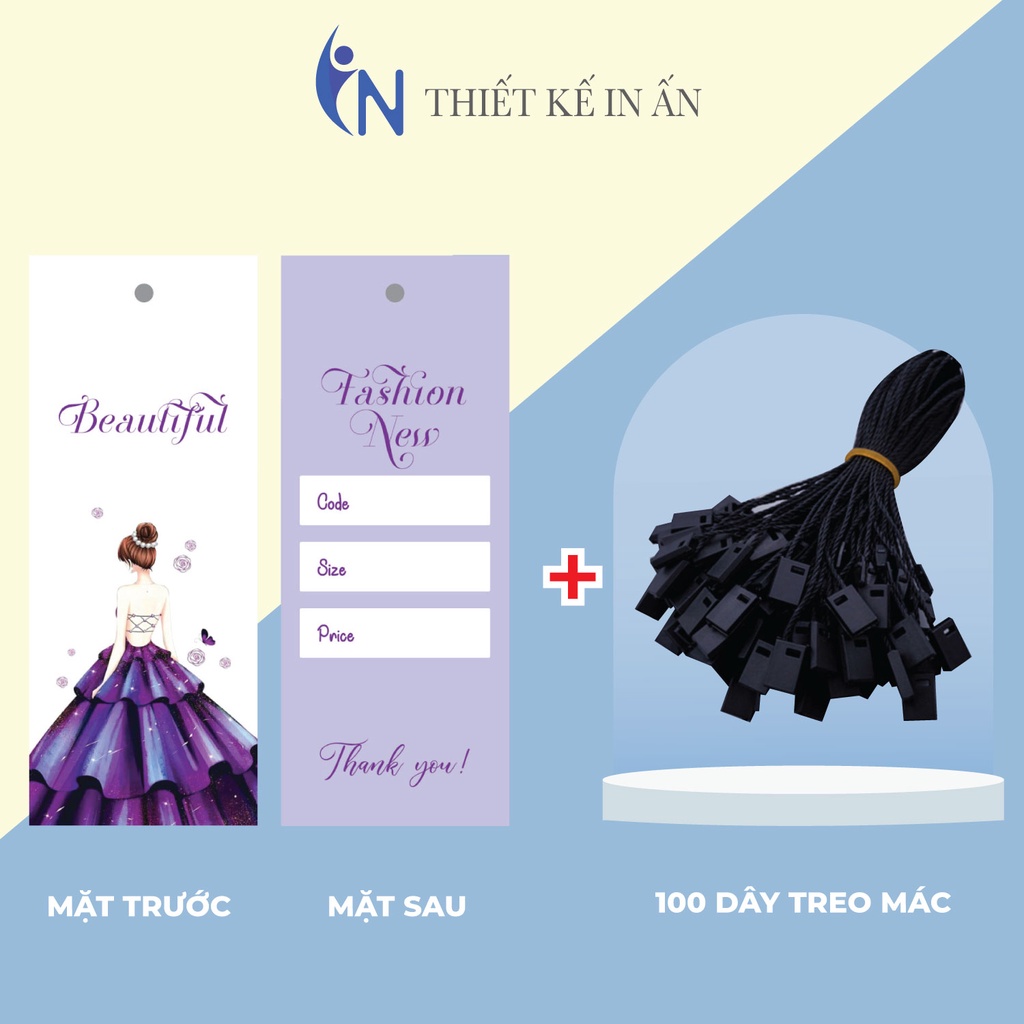 Mác quần áo combo 100 mác + 100 Dây Treo Thẻ Bài - Dây Dù Xâu Tag (Mác) Quần Áo