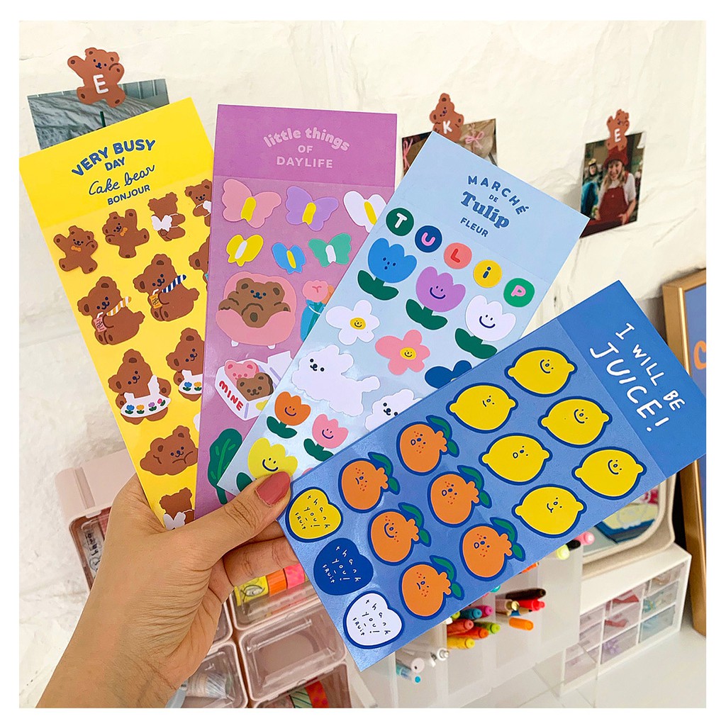 Sticker Cute 💖 Milkjoy - BÉ GẤU CAKE BEAR 4 Chủ Đề Sticker Dán Bullet Journal