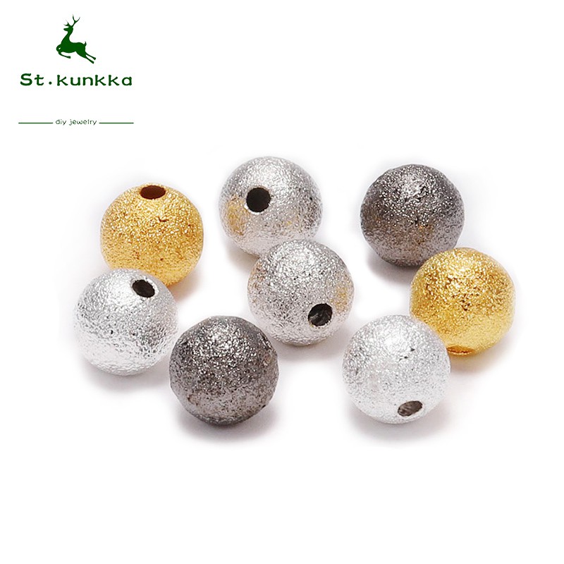 Set 100 hạt xâu tròn bằng đồng màu bạc vàng bóng mờ làm trang sức 4 6 8 10 12mm