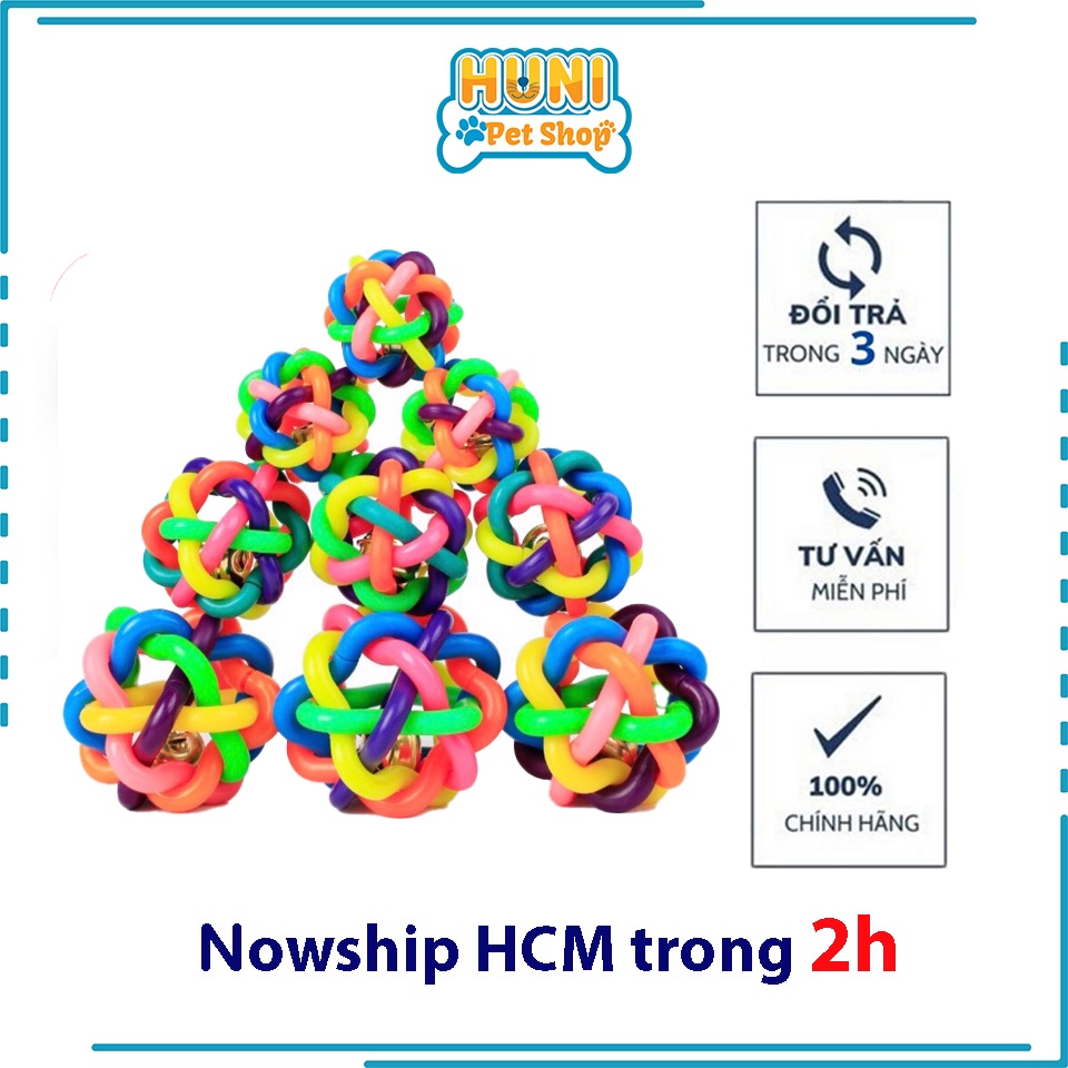 Đồ chơi cho chó gặm banh bảy màu có chuông đồ chơi cho chó con - Huni Petshop