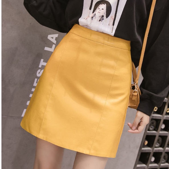 Chân Váy Da PU Lưng Cao Dáng Chữ A Thời Trang Mùa Đông Dành Cho Nữ