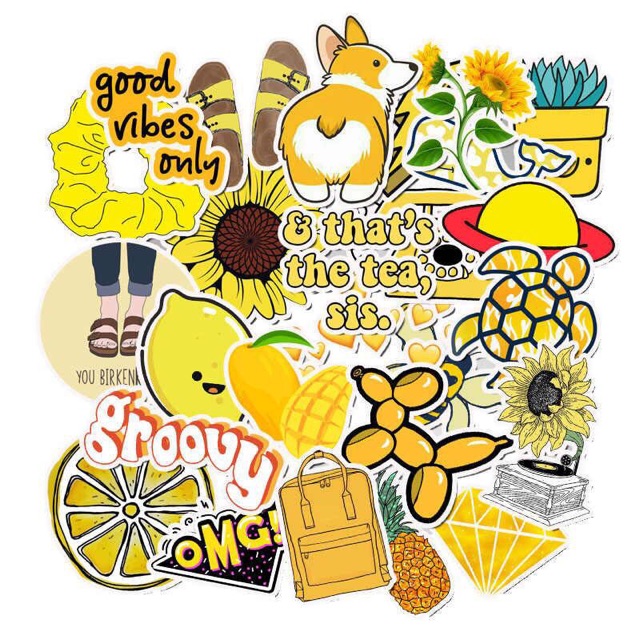 Set 30-50 sticker màu vàng ép lụa / hình dán chủ đề màu vàng nhiều mẫu