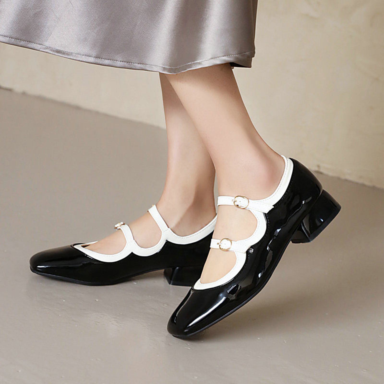 Giày Búp Bê Nữ Gót Vuông Phong Cách Lolita