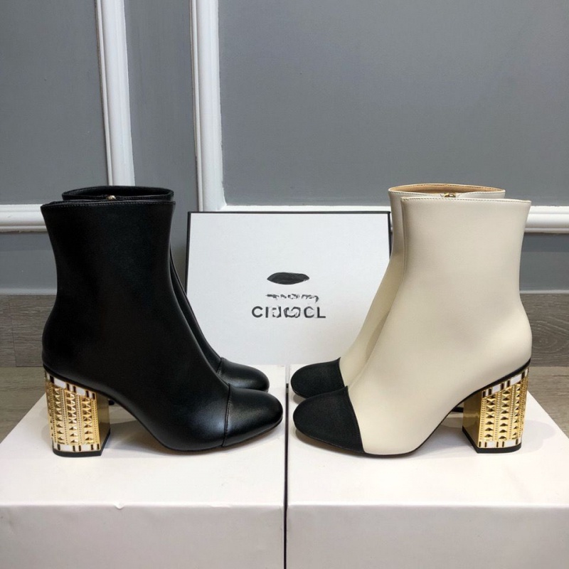 Phụ nữ bốt cao gót phong cách Xiaoxiang cổ điển cao cấp * gót dày đôi khóa C * Bốt Dr.Martens phong cách Anh * thời trang đen trắng kết hợp hoàn toàn