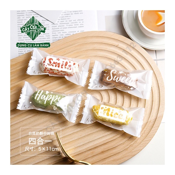 SET 100 TÚI KẸO 4 MẪU CHỮ 5X11CM