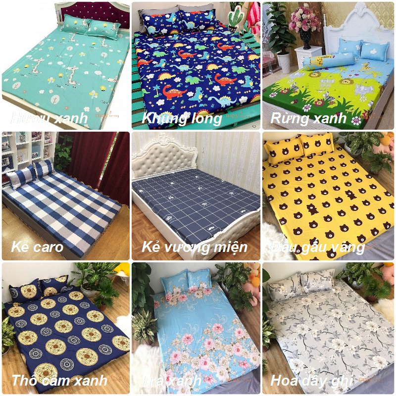 Set 4 món ga gối và vỏ gối ôm poly cotton m2 m6 m8 2m2 chat chọn mẫu