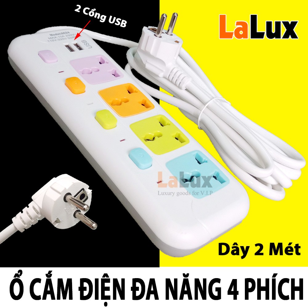 Ổ Cắm Điện Đa Năng Có Cổng Sạc USB Công Suất 2500W - Ổ Cắm Thông Minh , Gia Dụng Sỉ Lalux