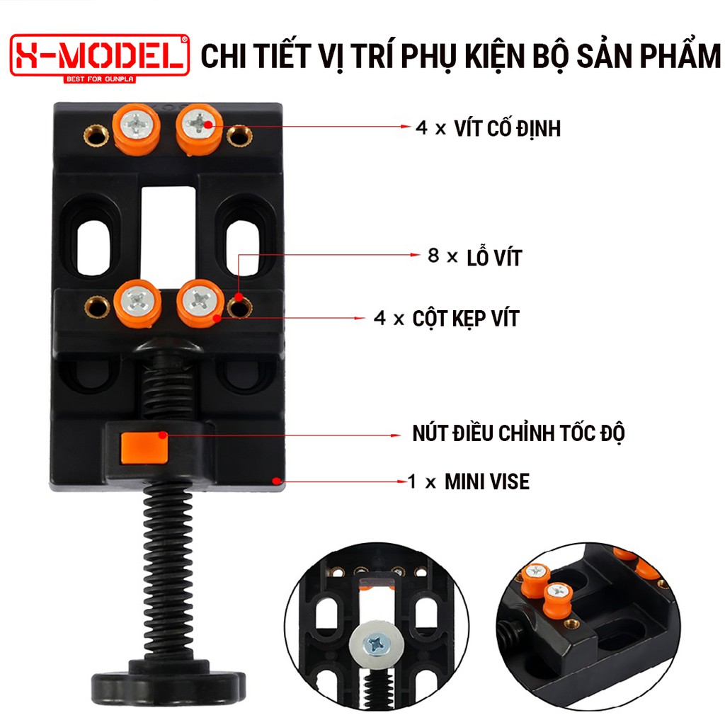 Kẹp E Tô Mini nhựa có thể điều chỉnh, 4 chốt kẹp cao su chống xầy xước vật gia công phụ kiện XMODEL XM35