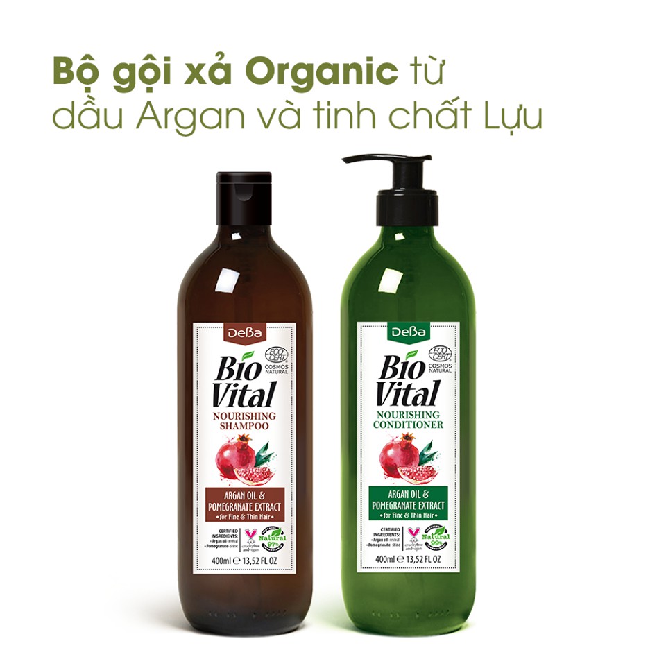 Bộ Gội Xả Hữu Cơ Nhập Khẩu Nuôi Dưỡng Tóc Deba Bio Vital Argan Oil & Pomegranate