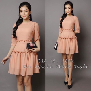 Đầm lụa xoè nhún bèo duyên dáng