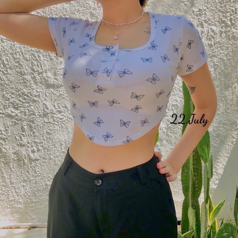 Áo croptop lai bầu in nơ siêu hot