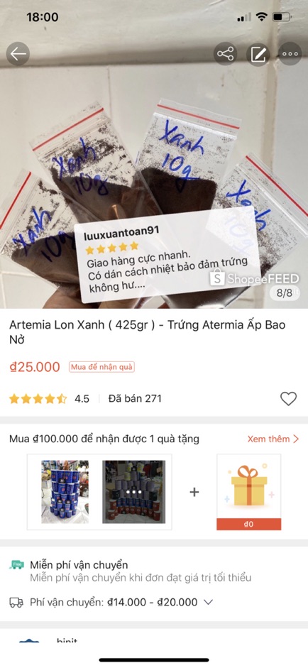 Artemia Xanh - Hàng bao nở - Date mới nhất ( 50 gram )