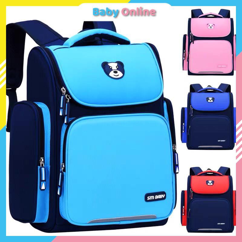 Balo đi học cho bé trai bé gái tiểu học balo chống gù chống thấm nước vải dù hình gấu