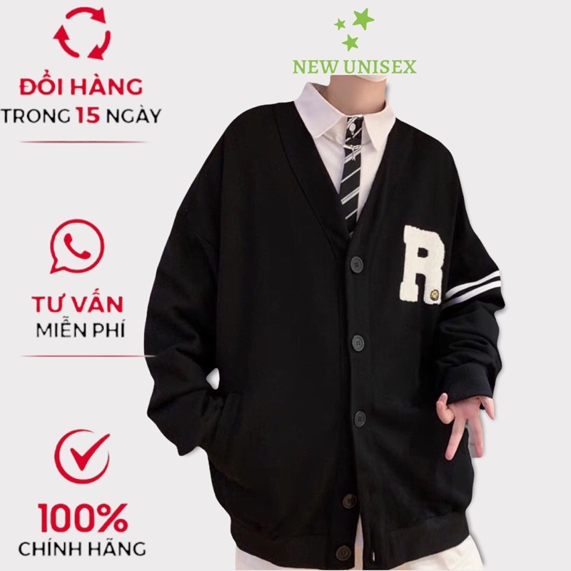 Áo Khoác Cadigan Nam Nút Bấm Chất Nỉ Ngoại Dày Mịn Logo Chữ R Form Rộng Che Nắng Mặc Phong Cách [NEW UNISEX]