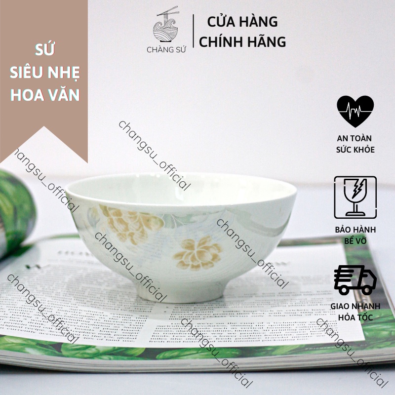Bộ bát ăn cơm sứ siêu nhẹ hoa văn cổ điển - Set 6 và 10 chén cơm sứ xương siêu nhẹ Minh Châu - Vỡ 1 đổi 1