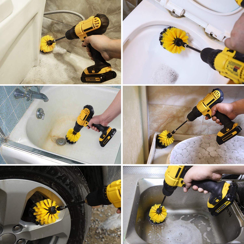 Set 4 Đầu Cọ Gắn Máy Khoan Điện Dùng Vệ Sinh Xe Hơi Sàn Gỗ Phòng Tắm Tiện Dụng