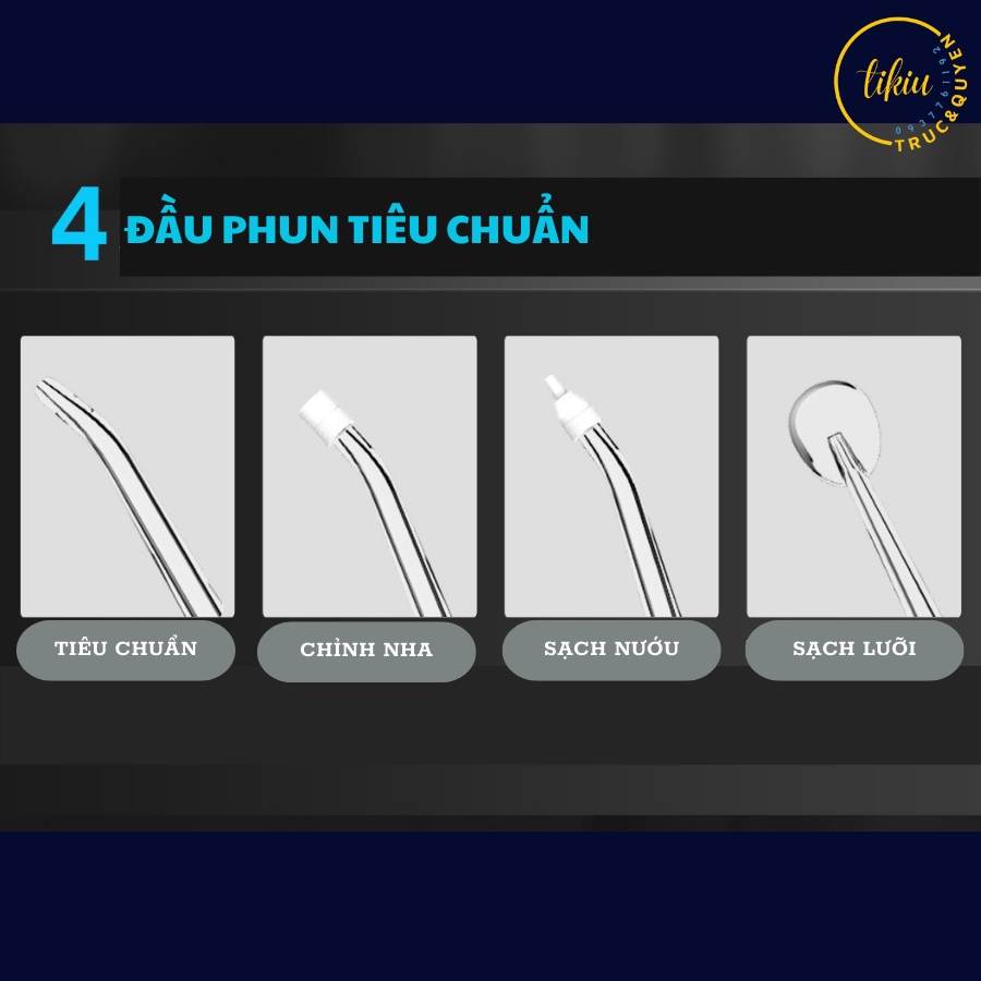 Máy Tăm Nước Mèo Máy TIKIU IPX7 RoHS L13 Chống Thấm Nước Kèm Dây Sạc, 4 Đầu Xịt Và Túi Vải Cao Cấp