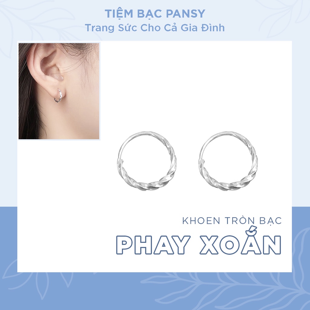 Khuyên tai bạc tròn xoắn chốt kín, bông tai nữ đẹp bằng bạc dạng khuyên tròn phay lấp lánh