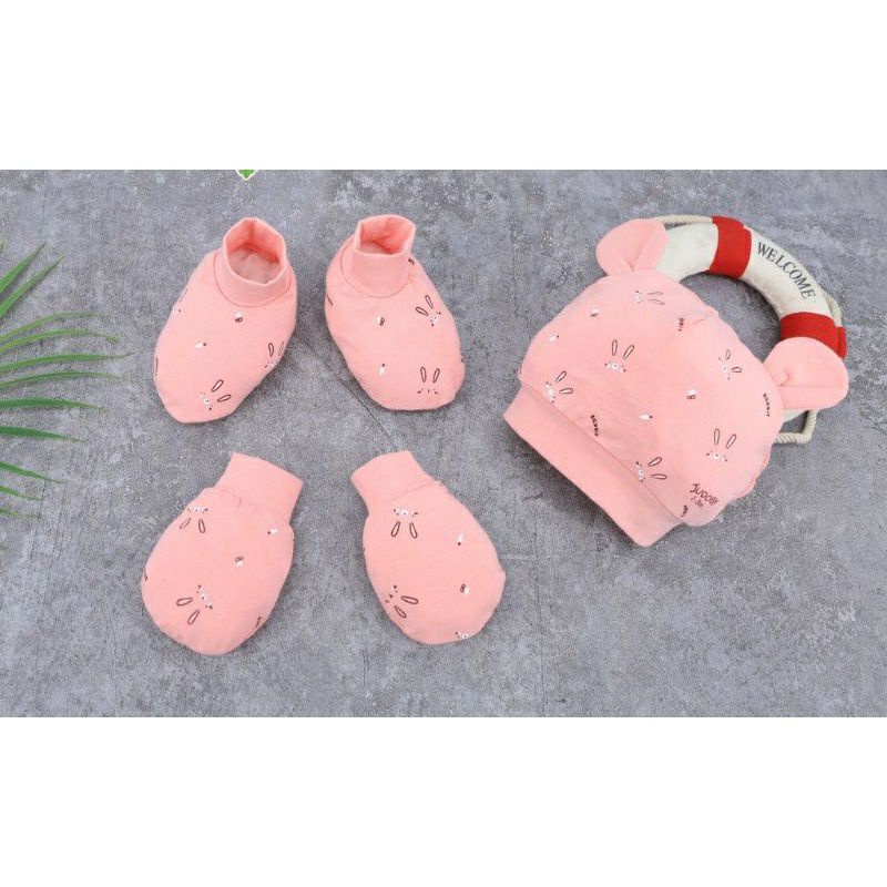 set MŨ GẤU KÈM BAO TAY BAO CHÂN cho bé cotton cao cấp