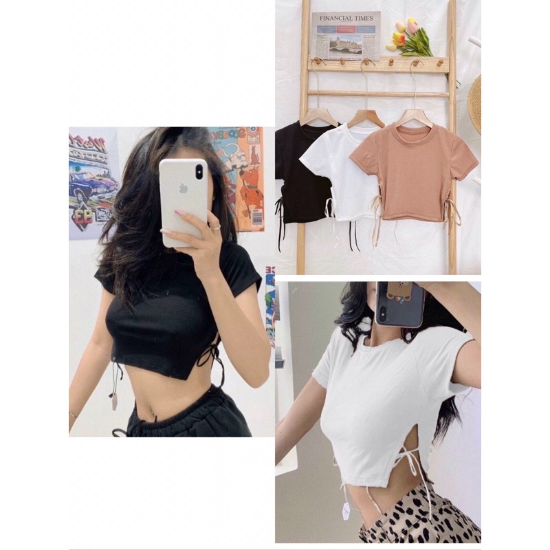 Áo thun CROPTOP,áo cổ tròn xẻ tà ❤️freeship❤️
