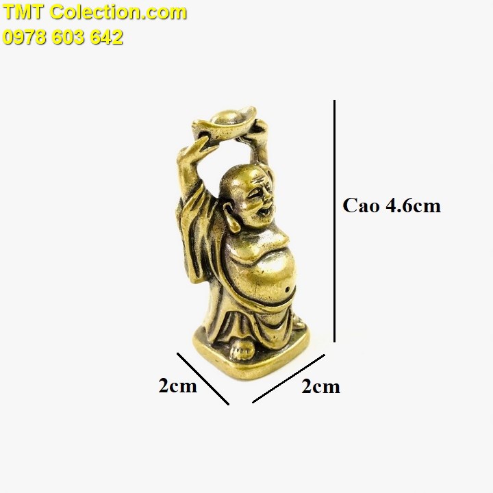 Tượng Đồng Phật Di Lạc Nâng Đỉnh Vàng, trưng bày trong nhà, bàn sách, bàn làm việc-TMT Collection- SP005317