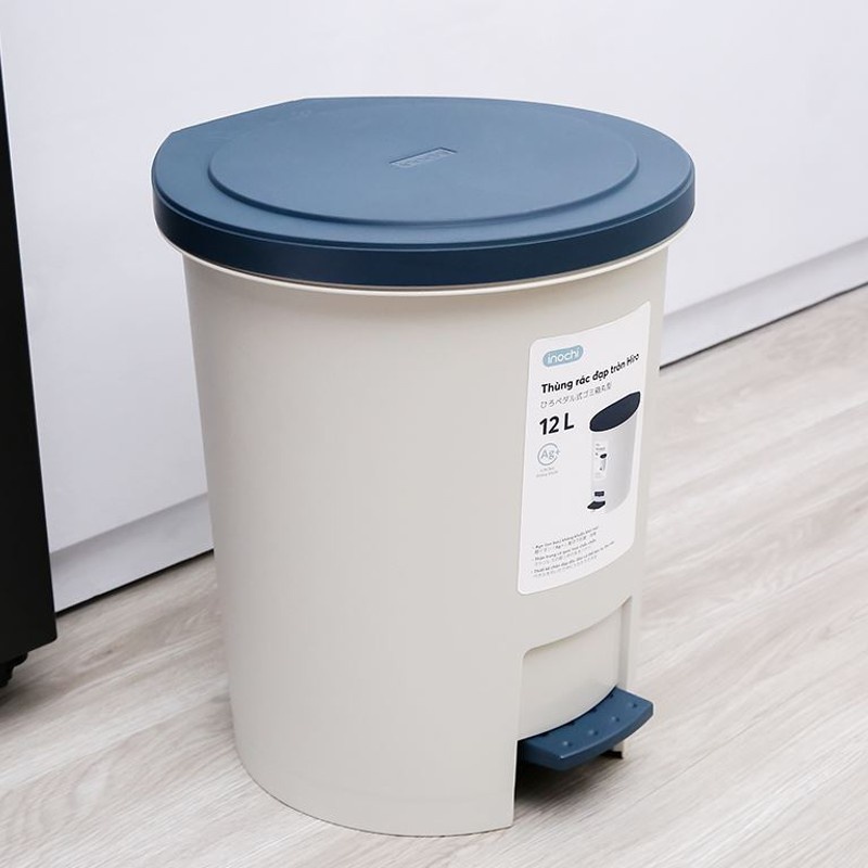 Thùng rác đạp chân nắp tròn INOCHI cao cấp, thùng đựng rác gia đình văn phòng nắp tròn 12L