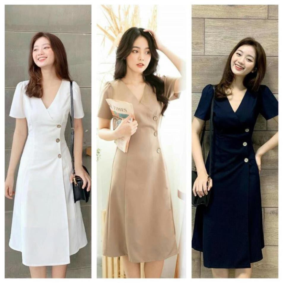 Đầm công sở vạt chéo nút gỗ xinh xắn [KÈM ẢNH  | BigBuy360 - bigbuy360.vn