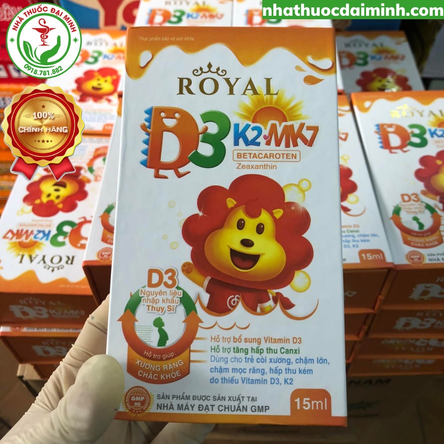 Vitamin D3 Cho Trẻ Royal D3K2MK7 - Tăng Cường Hấp Thu Canxi, Giúp xương Răng Chắc Khỏe, Hỗ Trợ Giảm Nguy Cơ Còi Xương