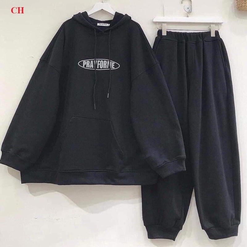sét trang phục-sét đồ nam nữ - áo hoodie nỉ PRAY + quần ống rộng chun chất nỉ-form rộng unisex freesize ulzzang giá rẻ