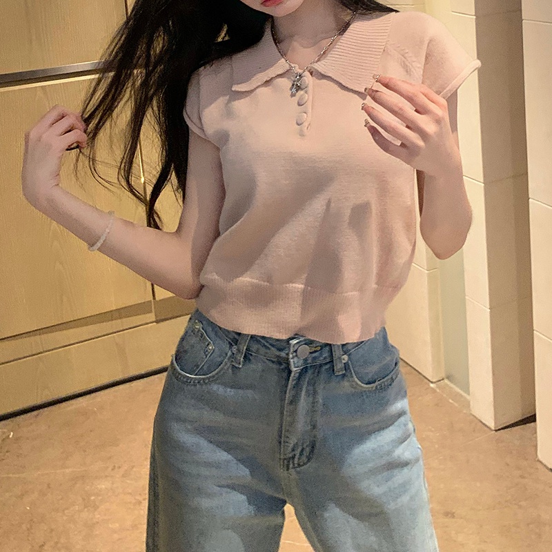 【ZHELIHANGFEI】Áo Thun POLO Dệt Kim Tay Ngắn Dáng Rộng Dễ Phối Đồ