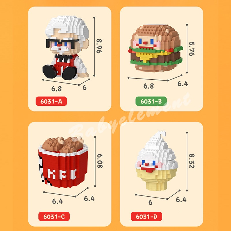 Nano Khối KFC McDonald's Tương Thích Xếp Hình Khối Xây Dựng PepsiCo DIY Triều Chơi Hamburger Sáng Tạo Đồ Chơi Mô Hình Quà Tặng
