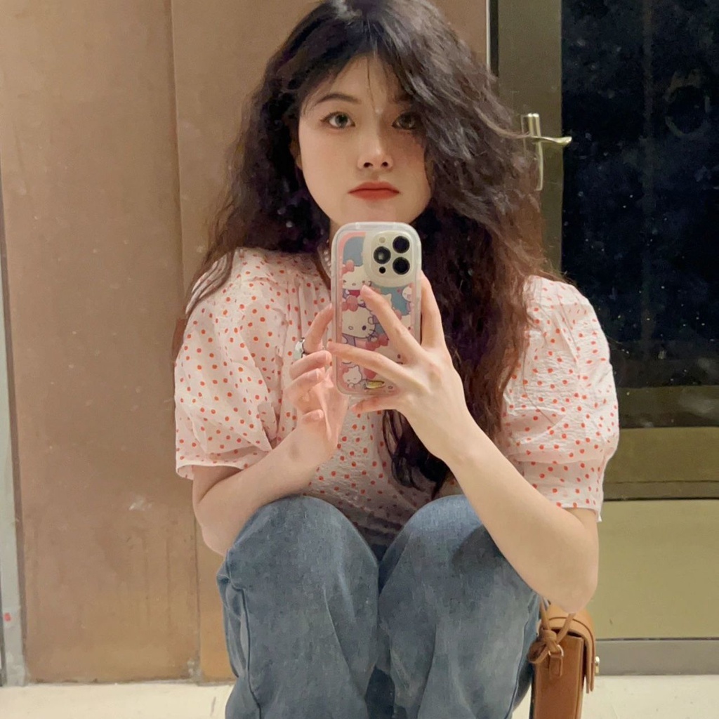 Áo Sơ Mi Ngắn Tay Phồng Cổ Chữ V Ôm Eo Phong Cách Retro Phương Tây Thời Trang Mùa Hè Dành Cho Nữ