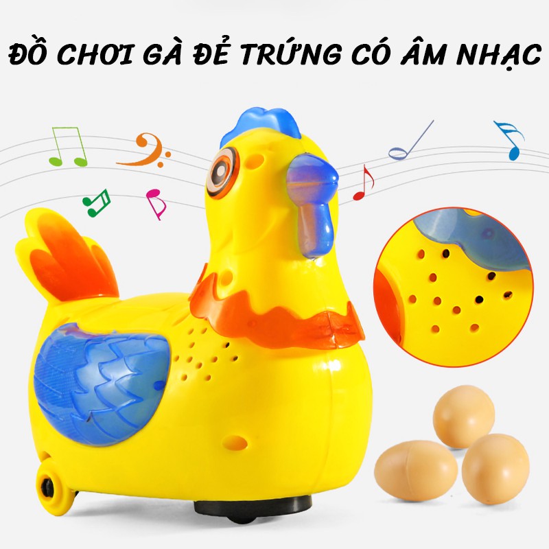 Đồ chơi Con gà đẻ trứng có âm nhạc và đèn nhấp nháy sinh động, âm thanh vui tươi thu hút sự chú ý của trẻ, xoay 360 độ