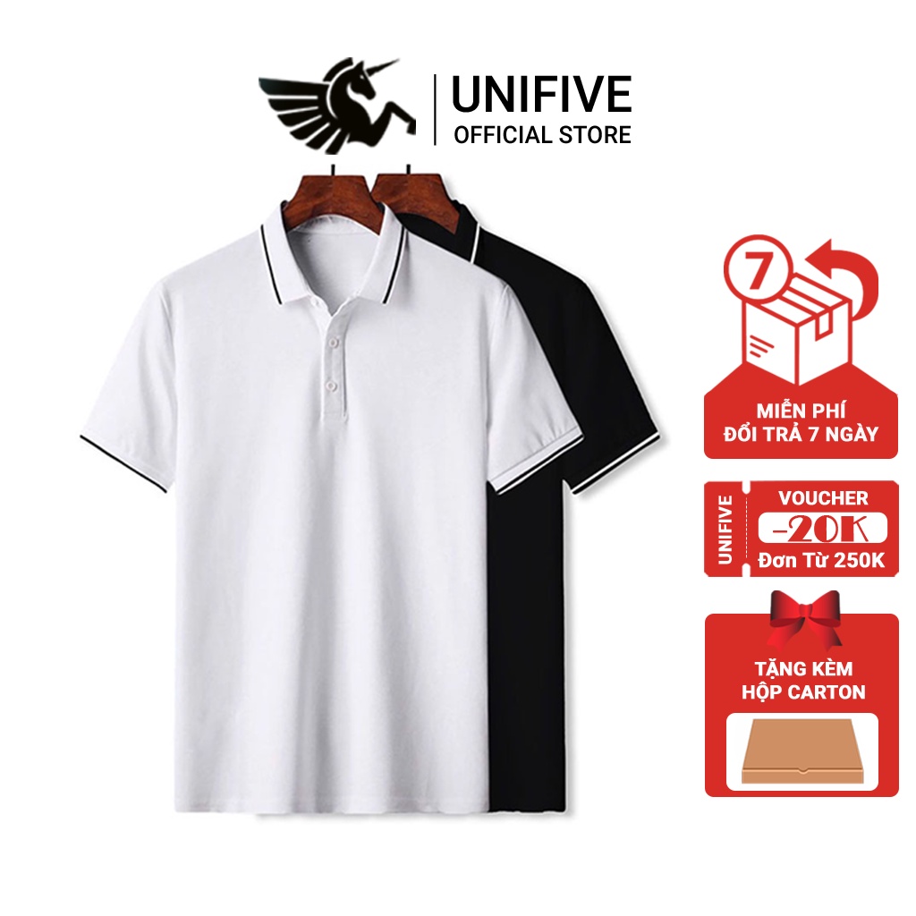 Áo polo nam Unifive thun cá sấu cao cấp, mát mịn, phối kiểu 1 sọc Basic
