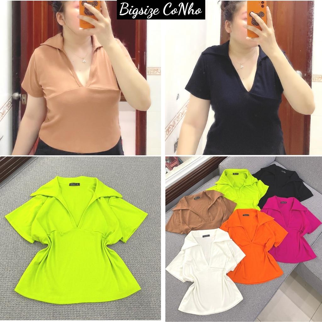 Áo phông bigsize nữ tay ngắn cổ bẻ khoét ngưc đẹp vải thun borip co giãn thoải mái 58kg-95kg A21