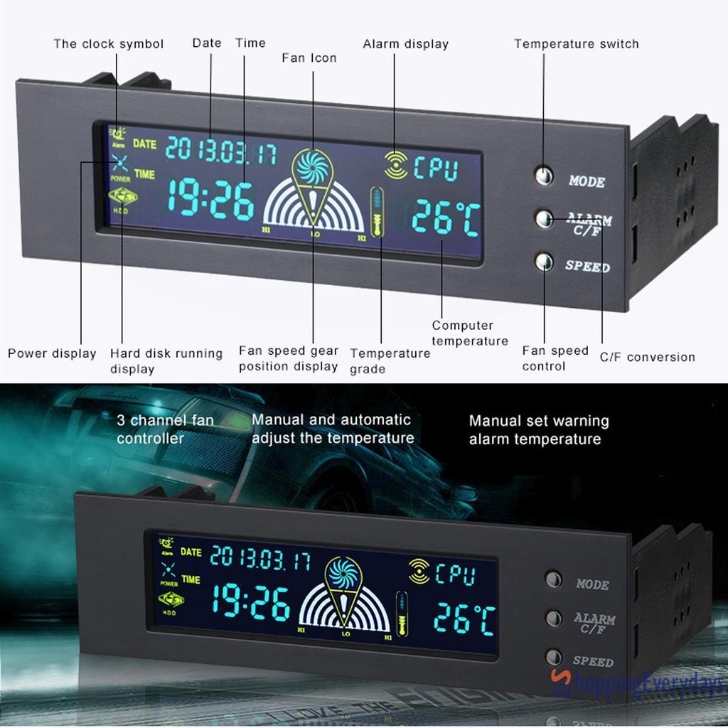 Bảng Điều Khiển Quạt Tản Nhiệt CPU Máy Tính Màn Hình LCD 3 Tốc Độ 5.25 " | BigBuy360 - bigbuy360.vn