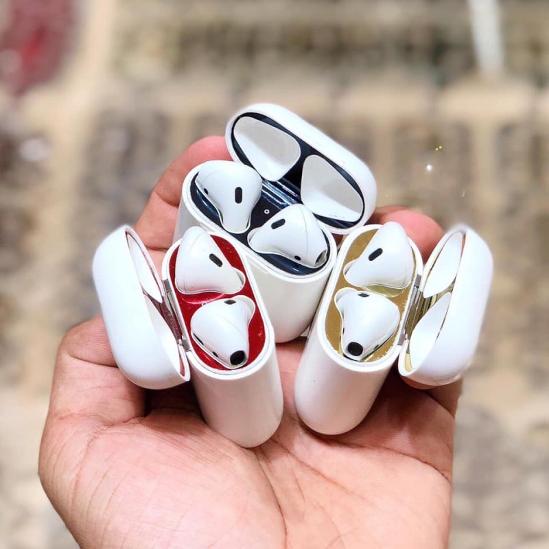 Miếng dán chống bẩn airpod chống bụi tai nghe airpods 1 2 3 pro skin chất liệu kim loại mới 18k KinoShop